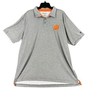 University Clemson Tigers Performance Polo Shirt Mens 2XL Gray Champion College